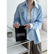 無地ハートシャツ2023春の新作フレンチインナーブルーのデザイン感トップス女23201