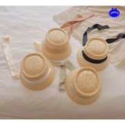 【3歳～6歳向け】 麦わら帽子 キッズ つば広 ストローハット UVカット 帽子 紫外線防止 リボン 50-52cm