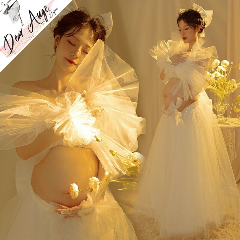 マタニティ 撮影用 ドレス 産前  妊娠中  記念写真  オフショルダー ワンピース