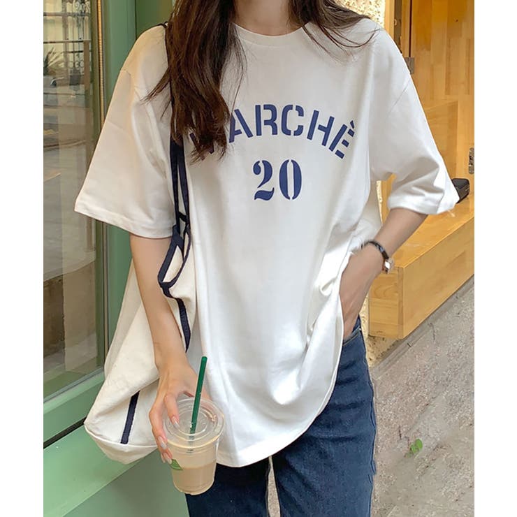 【日本倉庫即納】ロゴプリントルーズTシャツ 韓国ファッション