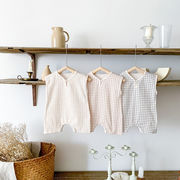 ins 夏新作　ベビー服　チェック柄　ロンパース　ノースリーブ　カバーオール　可愛い　男女兼用　出産祝い