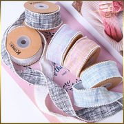 【5色】パール縁ツイード リボンテープ ラッピング プレゼント ギフト 布小物 服飾 花束包装 手芸材料