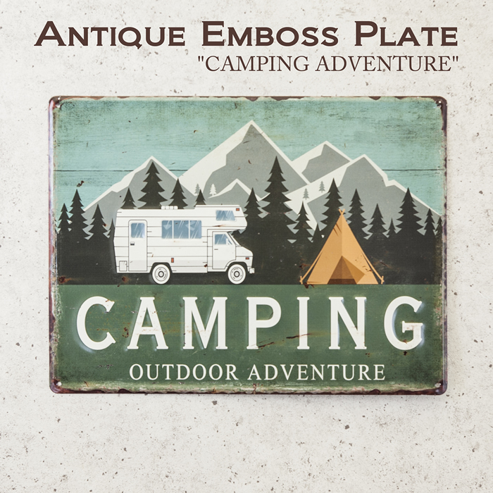 アンティークエンボスプレート レクト★CAMPING ADVENTURE