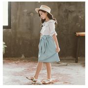 韓国子供服 セットアップ お洒落 夏服 女の子 可愛い 上下セット トップス + スカート 丸首 半袖