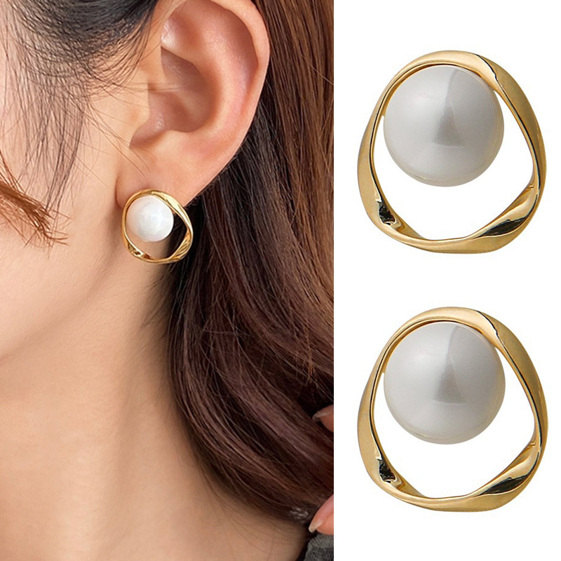 S925 シルバー針韓国真珠のイヤリング メタルスタイル不規則な幾何学 女性のかわいい ピアス