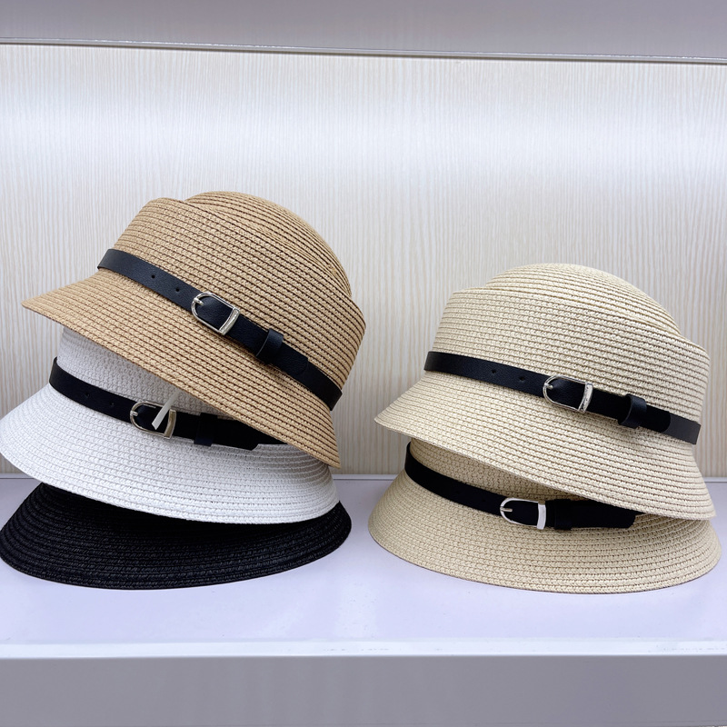麦わら帽子　バケットハット　韓国ファッション　レディース　デザイン　ベルト