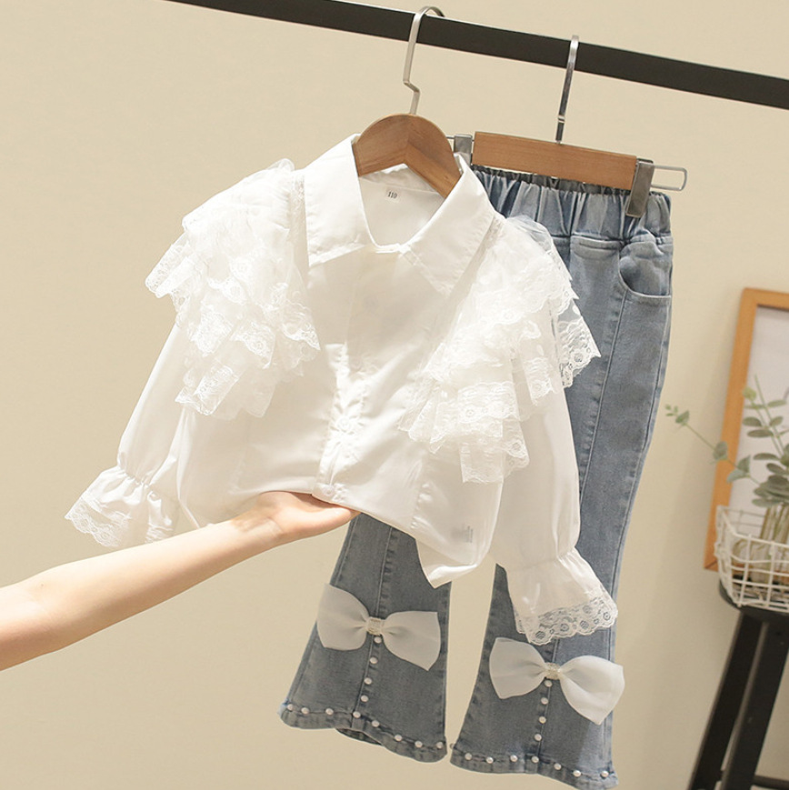 【SUMMER新発売】ベビー服 キッズ 女の子 韓国風子供服 シャツ パンツ 2点セット デニム