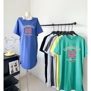 【予約220632】大きいサイズ春夏 韓国 カレッジ風 カジュアル Tシャツ ワンピース LL-4L