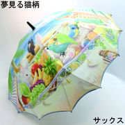 【雨傘】【長傘】シームレス（一枚張り）耐風骨アートプリント・夢見る猫柄ジャンプ