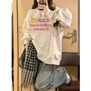 【予約220780】大きいサイズ秋冬 韓国 カレッジ風 カジュアル プリント Tシャツ パーカー LL-4L