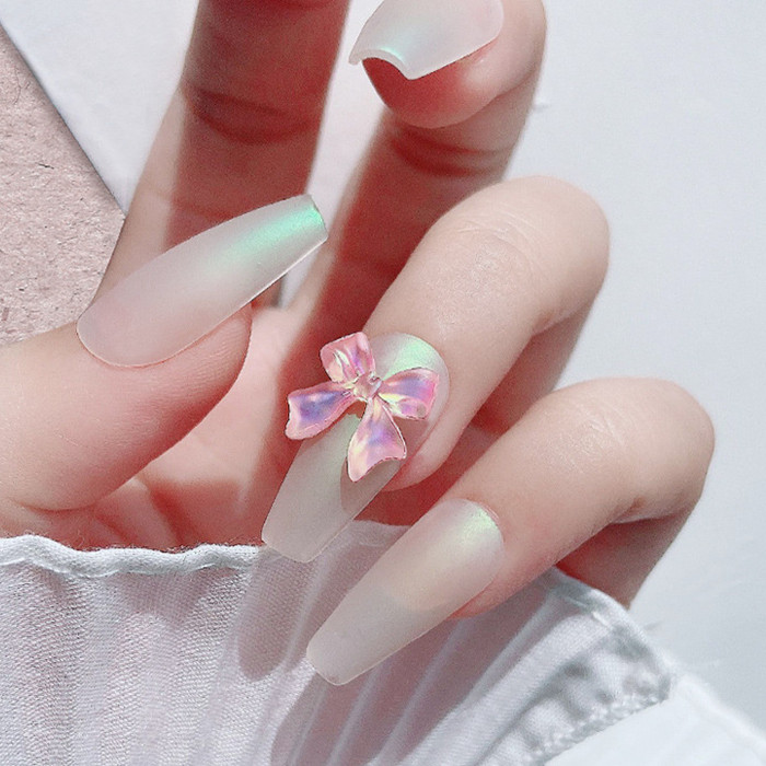 ネイルチップ　オーロラネイル　うるうるネイル　リボンネイル