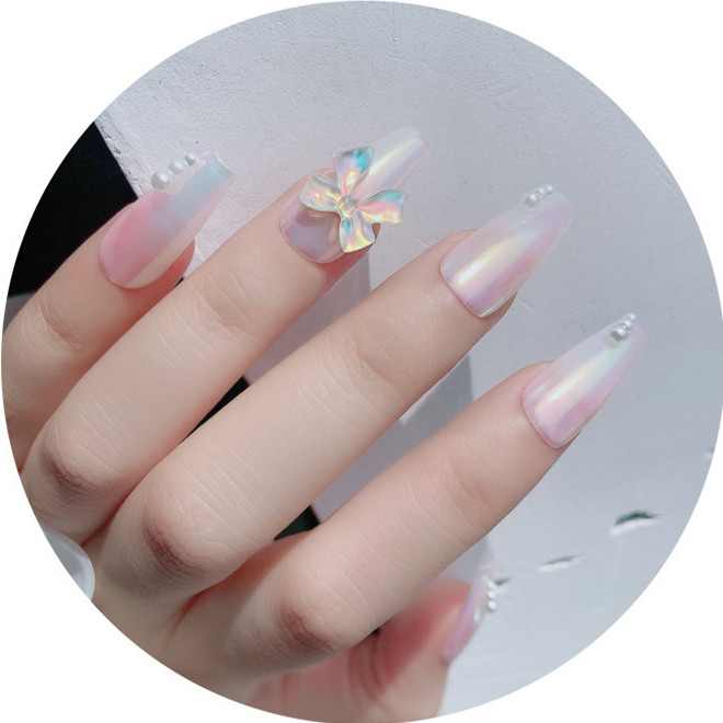 ネイルチップ　オーロラネイル　うるうるネイル　リボンネイル