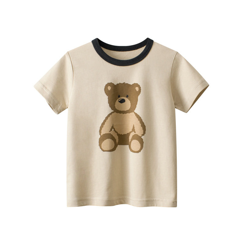 夏用子供服、男の子、半袖Tシャツ、クマのキャラクター、カジュアルトップス