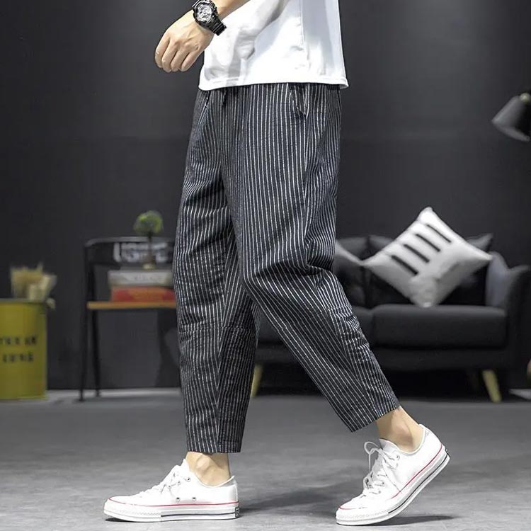 サルエルパンツ メンズ 九分丈 リネン 綿100％ スリム