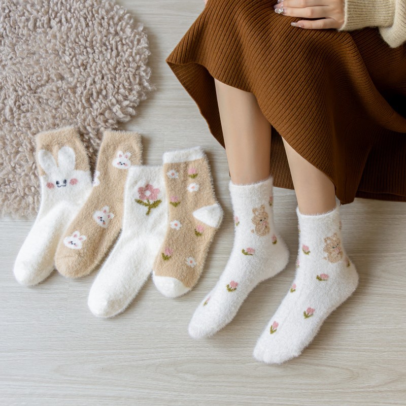 シャギーソックス　靴下　ins風　レディース　韓国ファッション　ふわふわ　秋冬　兎
