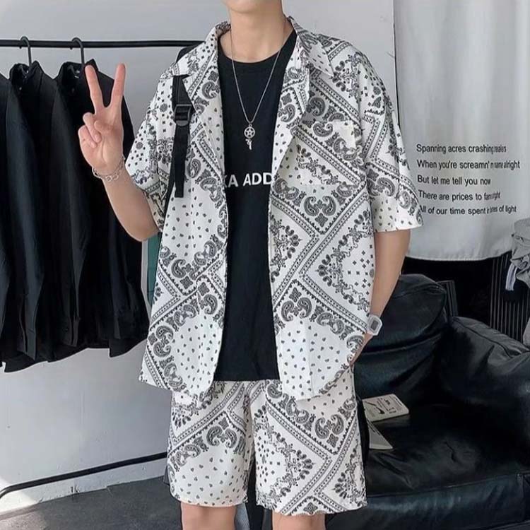 ペイズリー柄 セットアップ メンズ 半袖 シャツ ショートパンツ