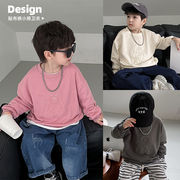 韓国風子供服、秋の新作、男の子、無地、クマ柄、長袖セーター