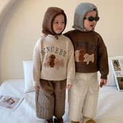 ★Girls★　子供セーター　犬３匹　秋冬　キッズニットトップ　韓国キッズファッション