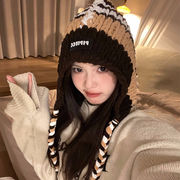 レディース帽子　ニットキャップ　リボン　デザイン　韓国ファッション　秋冬　INS