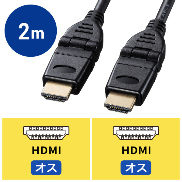 【3Dコネクタ】ハイスピードHDMIケーブル（ブラック・2m）