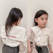 女の子 子供服 韓国の子供服 夏 リネンコットン半袖シャツ 半袖