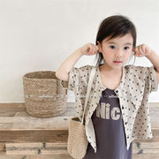 夏 子供服 韓国の子供服 半袖シャツ 日焼け防止服 水玉柄半袖 コットントップ