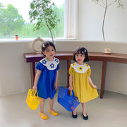 夏の新作 韓国の子供服 女の子 半袖ワンピース かわいい丸首の花 プリンセスドレス 子供のドレス