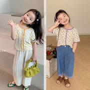 2022年夏 新作 2色 子供服 半袖 かわいい花 半袖 コットン半袖 韓国の子供服