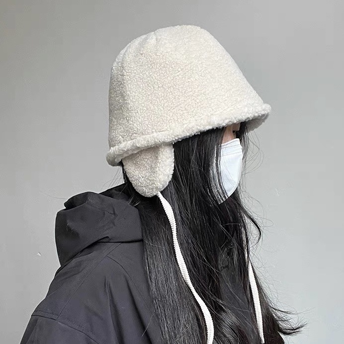 レディース帽子　イヤーバケットハット　ファー　リボン付き　韓国ファッション　秋冬