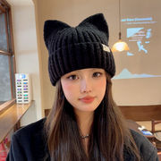 レディース帽子　ニットキャップ　猫耳　韓国ファッション　無地　全6色