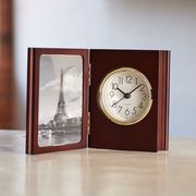 【Made in Japan】木製品コレクション　木製ブック型クロック　フォトフレーム付