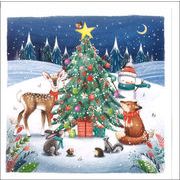 グリーティングカード クリスマス「ツリーに集まる動物たち」メッセージカード