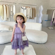 2022年 女の子の夏服 子供のドレス ベビースカート 紫のドレス プリンセスドレス 韓国の子供服