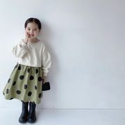 2022年春の子供服日本の長袖の女の子水玉ステッチセータースカート親子ドレス