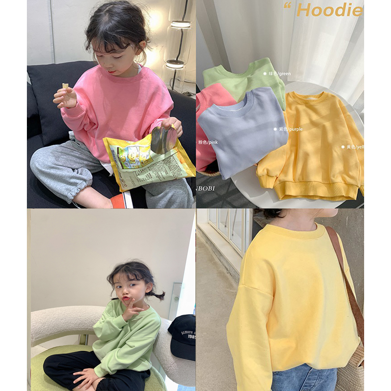 韓国の新春秋服 秋冬新作 可愛い パーカートップス 純色 韓国風子供服3色