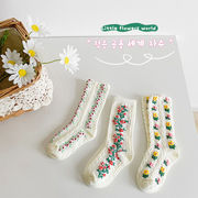 【KID】韓国風子供服 ベビーソックス　秋冬　ナチュラル　花柄　可愛い　　ソックス　靴下　セット3点