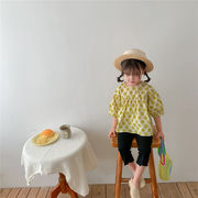 新しい夏 韓国の子供服 かわいい 水玉 ジャケット パフスリーブトップ