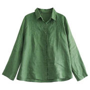 カラー追加！通勤する スリム 刺繍 肌にやさしい リネン 長袖 シャツ ゆったりする 快適である 秋 文芸