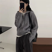 ハーフジップケーブルニットトップス　セーター　韓国ファッション　レディース　デザイン　4colors