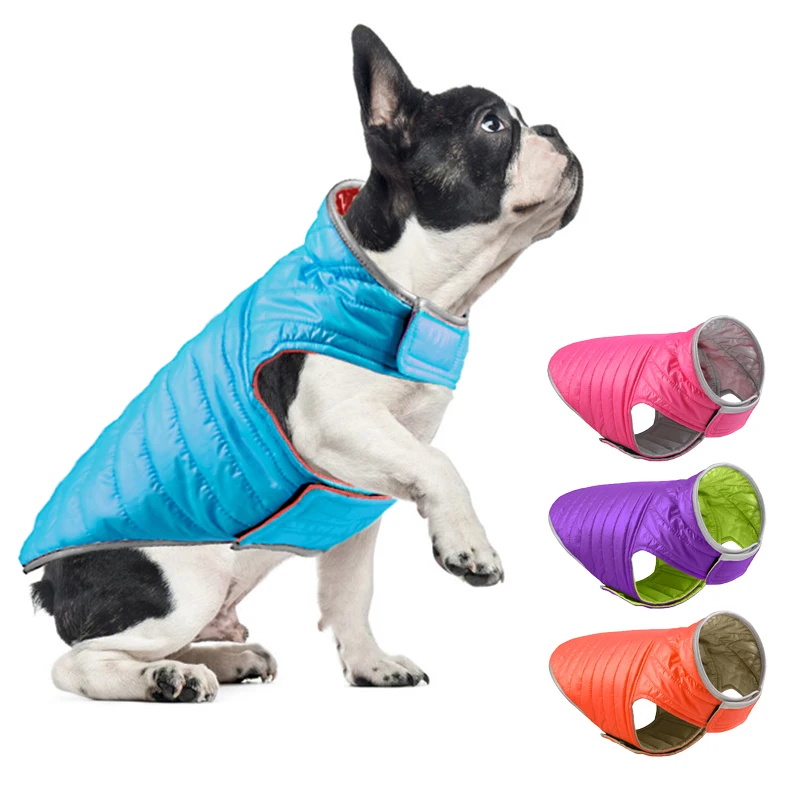 小型犬用リバーシブルダウンジャケット、反射型デュアルカラー、大型犬