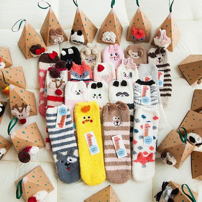 クリスマス靴下 ソックス レディース 3足セット 動物 ひよこ きつね パンダ ウサギ リボン クリスマス 小物