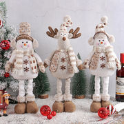 雪だるま人形 クリスマスデコレーション ぬいぐるみ 格納式 長い脚 手作り ニット