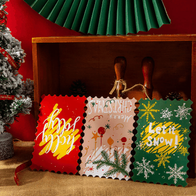 ペーパー素材紙 ポストカード Merry X'mas サンタクロース 鹿 雪だるま クリスマスツリー 30枚入