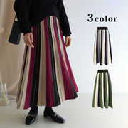 ニットロングスカート　プリーツスカート　秋冬　レディース　韓国ファッション　デザイン　3colors