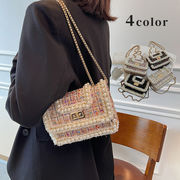 ツイードショルダーバッグ　パール　ビンテージ　鞄　レディース　韓国ファッション　4colors