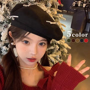 帽子　リボン付きベレー帽　レディース　韓国ファッション　デザイン　秋冬　5colors