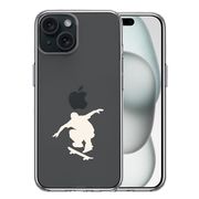 iPhone15 側面ソフト 背面ハード ハイブリッド クリア ケース スケートボード ホワイト