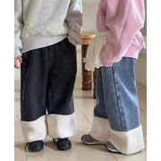 ★Girls&Boys★　子供デニムパンツ　80~140cm　ファー裾ロールアップ　韓国キッズファッション