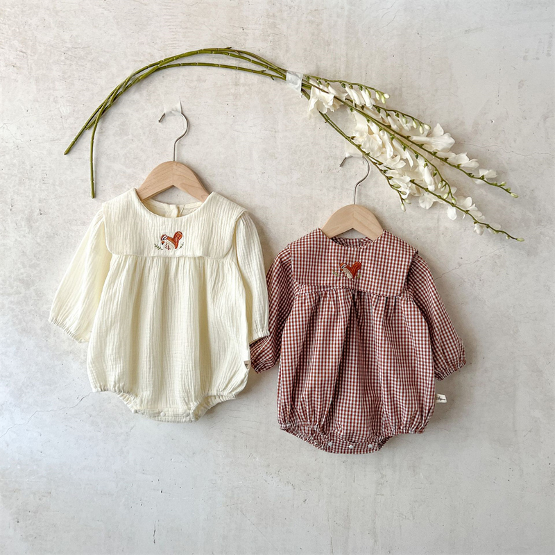 ins 春新作 ベビー服 リス柄 ロンパース 可愛い 長袖 カバーオール 