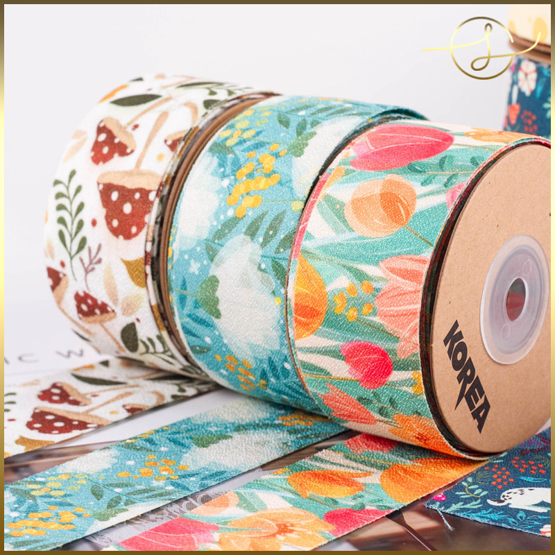 【6種】うさぎリボンテープ お花 きのこ ラッピング プレゼント ギフト 布小物 服飾 花束包装 手芸材料